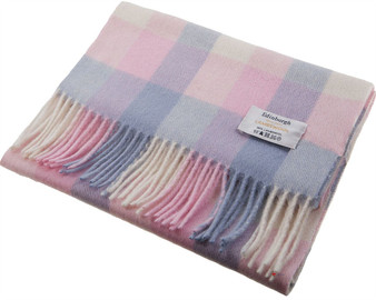 Unisex Lambswool Scarf In Light Blue Check Design 30cm Wide