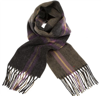 Unisex Lambswool Scarf In Ell Check Green Design 30cm Wide