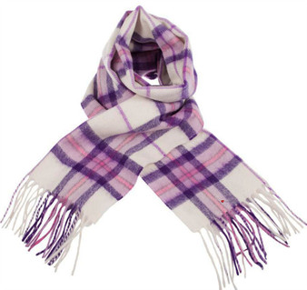 Unisex Lambswool Scarf In Purple Thomson Optical Lilac Tartan Design 30cm Wide