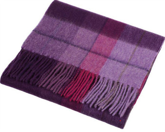 Unisex Lambswool Scarf In Mixed Check Heather Pink Design 30cm Wide