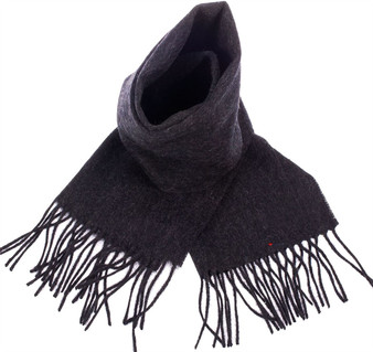 Unisex Lambswool Scarf In Charcoal Black Tartan Design 30cm Wide