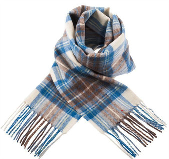 Unisex Lambswool Scarf In Stewart Muted Blue Tartan Design 30cm Wide