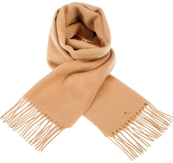 Unisex Lambswool Scarf In Camel Tartan Design 30cm Wide