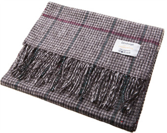 Unisex Lambswool Scarf In Bordeaux Chidori Tartan Design 30cm Wide