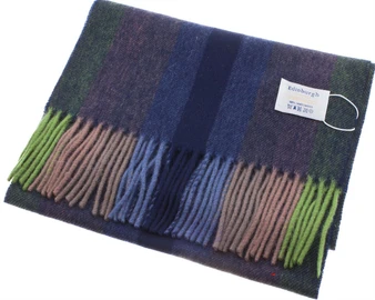 Unisex Lambswool Scarf In Navy Lime Graded Stripe Tartan Design 30cm Wide