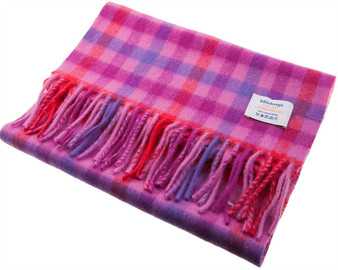 Unisex Lambswool Scarf In Pink Red Blue Check Design 30cm Wide