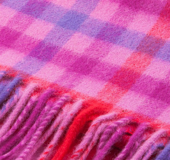 Unisex Lambswool Scarf In Pink Red Blue Check Design 30cm Wide
