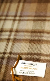 Scarf 100% Lambswool Edinburgh Brand 1436 in Stewart Brown and Purple Tartan