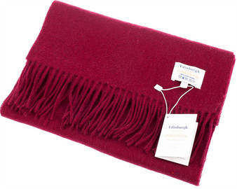 Unisex Lambswool Scarf In Claret Tartan Design 30cm Wide