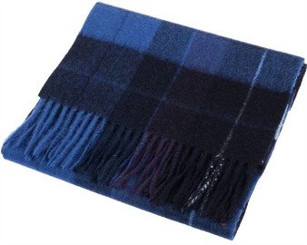 Unisex Lambswool Scarf In Mixed Check Blue Design 30cm Wide