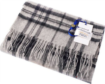 Unisex Lambswool Scarf In Thomson Monochrome Tartan Design 30cm Wide