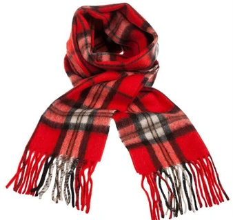 Unisex Lambswool Scarf In Thomson Red Tartan Design 30cm Wide