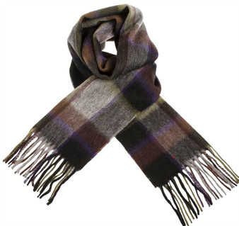 Unisex Lambswool Scarf In Middle Box Black Lawn Tartan Design 30cm Wide
