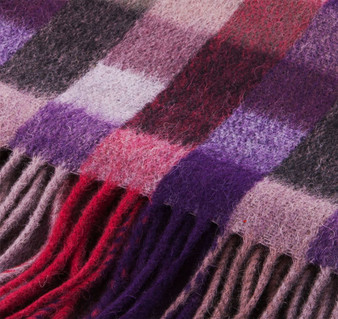 Unisex Lambswool Scarf In Red Blue Grey Check Design 30cm Wide