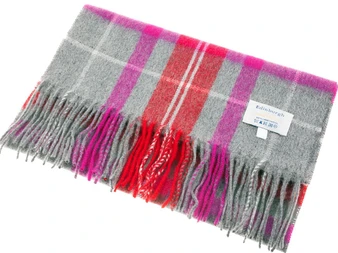 Scarf 100% Lambswool Edinburgh Brand 1436 in Tweed Tartan Bright Red-Grey Check