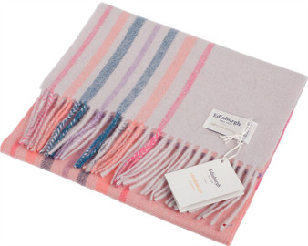 Unisex Lambswool Scarf In Barcode Check Coral Magenta Design 30cm Wide