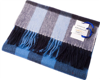 Unisex Lambswool Scarf In Navy Wedgewood Maxi Check Design 30cm Wide