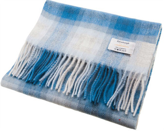 Unisex Lambswool Scarf In Off White Sapphire Double Check Design 30cm Wide