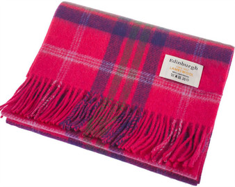 Unisex Lambswool Scarf In Taransay Pink Tartan Design 30cm Wide
