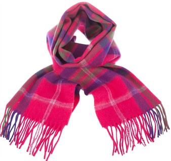 Unisex Lambswool Scarf In Taransay Pink Tartan Design 30cm Wide
