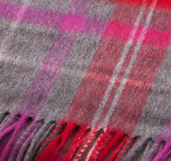 Unisex Lambswool Scarf In Bright Red Grey Check Tweed Design 30cm Wide