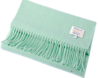 Unisex Lambswool Scarf In Sea Green Tartan Design 30cm Wide