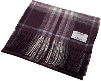 Unisex Lambswool Scarf In Damson Highlight Check Design 30cm Wide