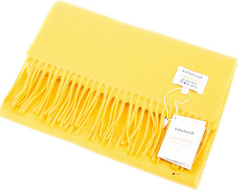Unisex Lambswool Scarf In Yellow Tartan Design 30cm Wide