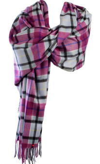 Cashmere Stole In Aston-Opal-Coulis Check Design 71cm Wide