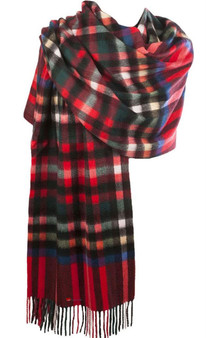 Cashmere Stole In Exploded Stewart Royal Tartan Design 71cm Wide