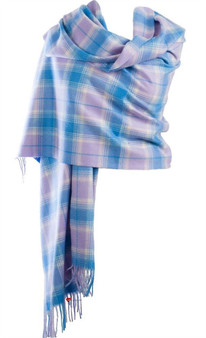 Cashmere Stole In Borwick-Lilac Blue Check Design 71cm Wide