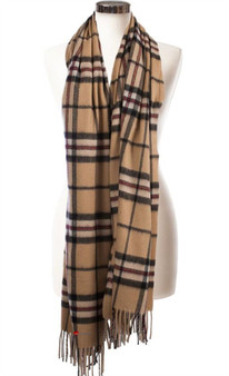 Cashmere Stole In Thomson Camel Tartan Design 71cm Wide