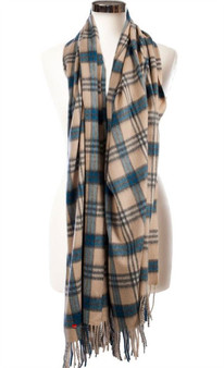 Cashmere Stole In Montgomery Blue Tartan Design 71cm Wide