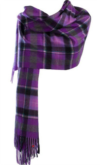 Cashmere Stole In Burce-Purple Grey Tartan Design 71 cm Wide