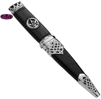 Sgian Dubh Plated Masonic Celtic Inserts Amethyst Hued Top Stone Sgian Dubh Plated Masonic Celtic Inserts Amethyst Hued Top Stone