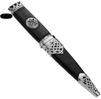 Sgian Dubh Plated Celtic Saltire and Inserts and Onyx Hued Top Stone Sgian Dubh Plated Celtic Saltire and Inserts and Onyx Hued Top Stone