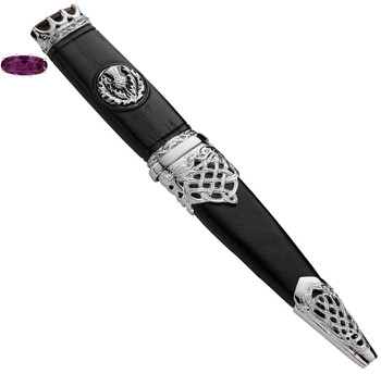 Sgian Dubh Plated Thistle Celtic Inserts Amethyst Hued Top Stone Sgian Dubh Plated Thistle Celtic Inserts Amethyst Hued Top Stone