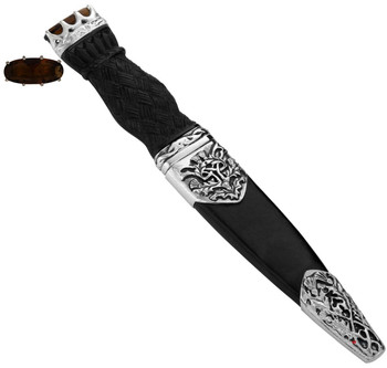 Sgian Dubh Plated Celtic Thistle Inserts and Smokey Quartz Top Stone Sgian Dubh Plated Celtic Thistle Inserts and Smokey Quartz Top Stone
