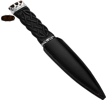 Sgian Dubh with Celtic Interlace Handle and Quartz Hued Stone on Mount Sgian Dubh with Celtic Interlace Handle and Quartz Hued Stone on Mount