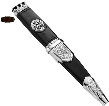 Sgian Dubh Plated Celtic Saltire Badge Smokey Quartz Hued Top Stone Sgian Dubh Plated Celtic Saltire Badge Smokey Quartz Hued Top Stone