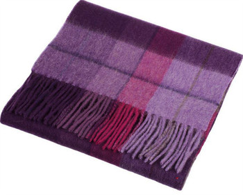 Unisex Lambswool Scarf In Mixed Check Heather Pink Design 30cm Wide Unisex Lambswool Scarf In Mixed Check Heather Pink Design 30cm Wide