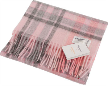 Unisex Lambswool Scarf In Henold Pink Derby Grey Tartan Design 30cm Wide Unisex Lambswool Scarf In Henold Pink Derby Grey Tartan Design 30cm Wide