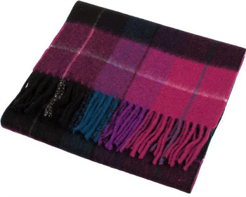 Unisex Lambswool Scarf In Mixed Check Magenta Black Design 30cm Wide Unisex Lambswool Scarf In Mixed Check Magenta Black Design 30cm Wide
