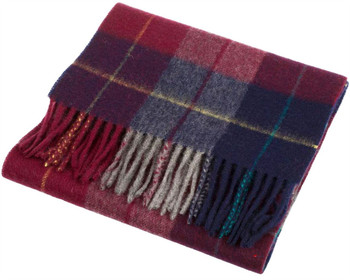 Unisex Lambswool Scarf In Mixed Check Burgundy Navy Design 30cm Wide Unisex Lambswool Scarf In Mixed Check Burgundy Navy Design 30cm Wide
