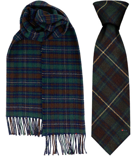 Mens Tie & Scarf Gift Set Irish County Kerry Tartan Plaid