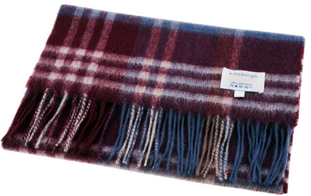 Edinburgh Scarf 100% Lambswool with Petrol Wine Check Design