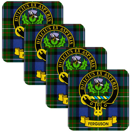 Ferguson Clan Crest Square Coasters Set of 4 Cork Backed From Scotland Ferguson Clan Crest Square Coasters Set of 4 Cork Backed From Scotland