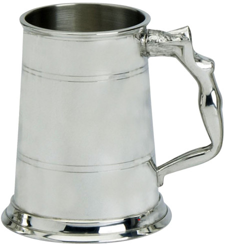 Pewter Tankard Handmade 1pt Double Band Nymph Woman Handle Engravable Great Gift