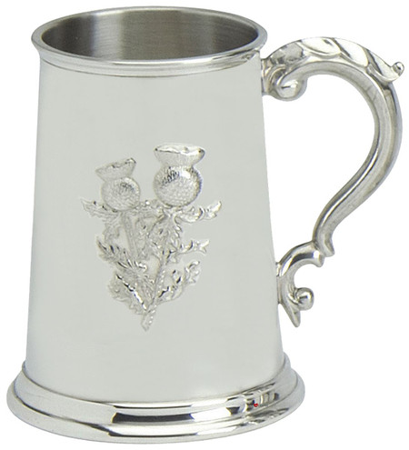 Pewter Tankard Handmade Scottish National Flower Embossed Thistle Stem Ornate Great Gift