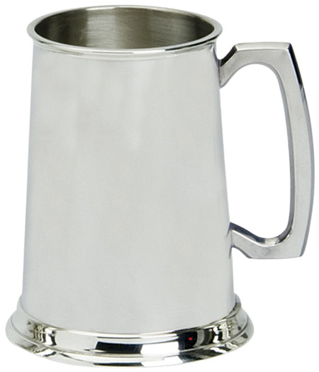 Pewter Tankard Handmade 1pt Plain Design Traditional Shape Glass Base Great Gift